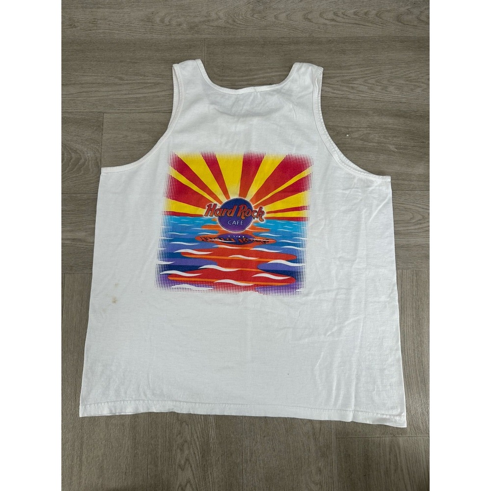 Hard Rock Cafe Hollywood Tank Top Men's Large White USA Tourist Graphic Vintage